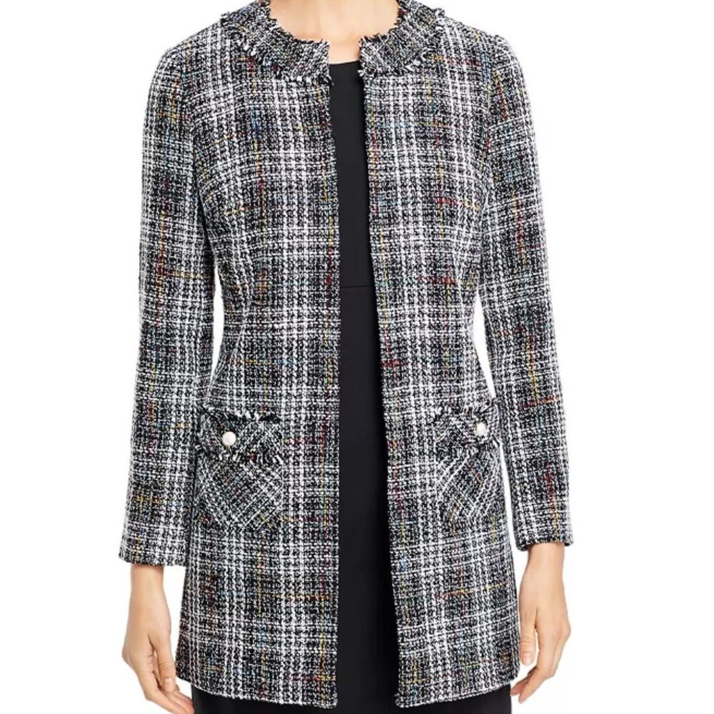 Karl Lagerfeld Paris Tweed Cotton Blend Frayed Edge Detail Jacket